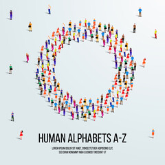 large group of people form to create capital letter O. clean vector people alphabet or people font. letter or alphabet O.