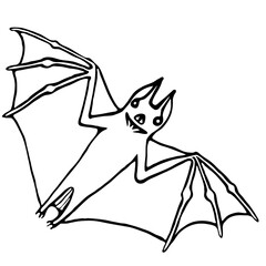 Halloween bat silhouette. Simple flying bat on a white background. Vector illustration