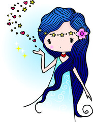 vector cartoon blue hair girl