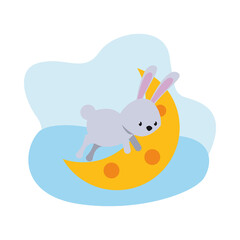 cute rabbit with moon easter season character