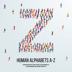 large group of people form to create capital letter Z. clean vector people alphabet or people font. letter or alphabet Z. - obrazy, fototapety, plakaty