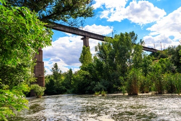Railway Bridge viaduct across the Inhulets river in Kryvyi Rih, Ukraine
