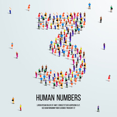 large group of people form to create number 3 or three. people font or number. vector illustration of number 3.