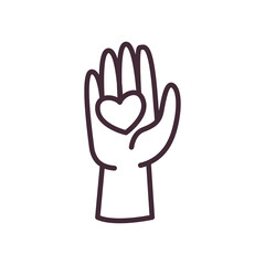 Heart on hand line style icon vector design