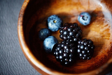 blackberry on plate. mixed fruits