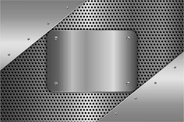 Metallic background. Metal plate with screws on perforated texture technology concept.