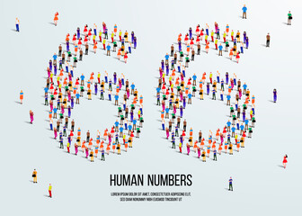 large group of people form to create number 66 or sixty six. people font or number. vector illustration of number 66.