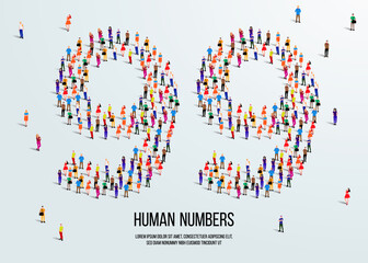 large group of people form to create number 99 or ninety nine. people font or number. vector illustration of number 99.
