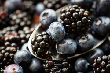 blackberry on plate. mixed fruits