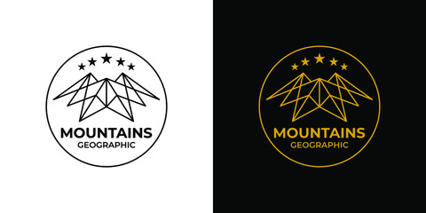 Mountains Geographic Logo. Mountain Hills Geometric Style Icon Symbol.