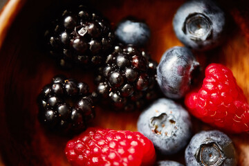 blackberry on plate. mixed fruits