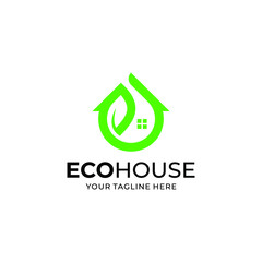 Eco House Logo icon Symbol App. Letter "e" + House + Leaf Shape.