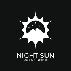 Night Sun Simple Logo Design Concept. 