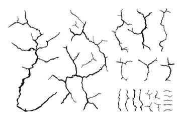 lots lines of crack ground for abstract background on white background