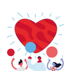 Father son and daughter cartoon with balloons and heart vector design