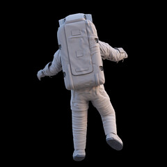 astronaut during spacewalk, isolated on black background, back view © dottedyeti