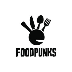 Food Punks Logo Creative Idea. Kitchen Ware Cook Ware Fun Cool Style.