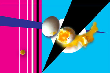 Pop art image with eggs and geometric objects