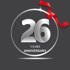 26 years anniversary logotype design with red ribbon, Vector template for celebration company event, greeting card, and invitation card