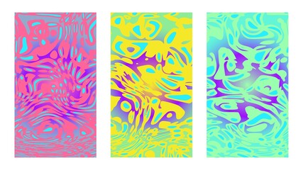 Psychedelic background set, posters and cover designs. Vivid paint on canvas, full hd size for social media story, wide presentation
