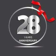 28 years anniversary logotype design with red ribbon, Vector template for celebration company event, greeting card, and invitation card