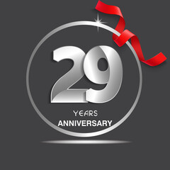 29 years anniversary logotype design with red ribbon, Vector template for celebration company event, greeting card, and invitation card