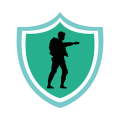 soldier military standing silhouette in shield