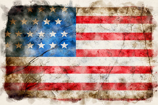 Grunge USA flag - waterpaint style