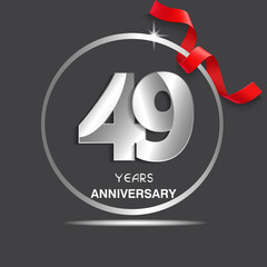 49 years anniversary logotype design with red ribbon, Vector template for celebration company event, greeting card, and invitation card