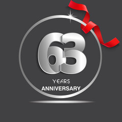 Obraz premium 63 years anniversary logotype design with red ribbon, Vector template for celebration company event, greeting card, and invitation card