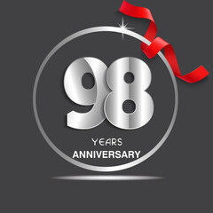 Obraz premium 98 years anniversary logotype design with red ribbon, Vector template for celebration company event, greeting card, and invitation card