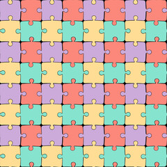 Seamless cartoon pattern from multicolored puzzles