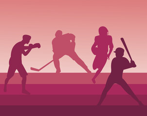 Obraz premium group of athletic people practicing sports silhouettes