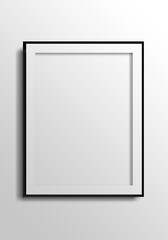 1 simple Foto frame with with black borders on  grey white background. Professional set photo frame for photography images presentation , 3d  foto poster mockup 