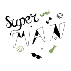 Super man isolated lettering illustration