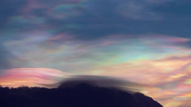 Natural Phenomenon Iridescent Pileus Cloud, Rainbow cloud hat nature background Time Lapse