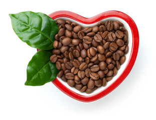 Coffee Beans In Heart Shaped Bowl Isolated