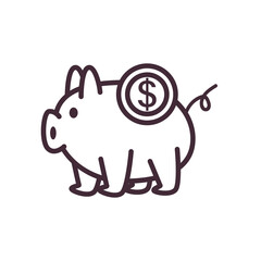 piggy with dollar coin line style icon vector design