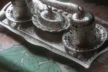 antique tea set with tea cup