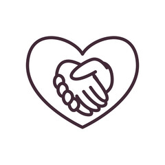 volunteer hands shake in heart line style icon vector design