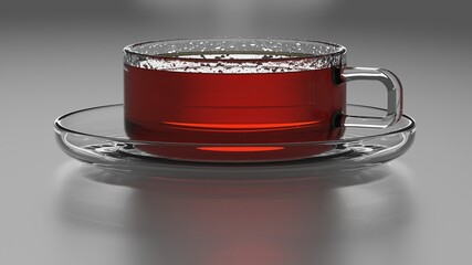 Glass cup filled with black tea 