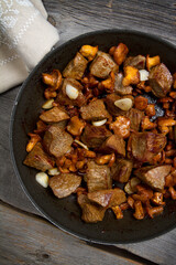 Roasted beef with chanterelles and garlic
