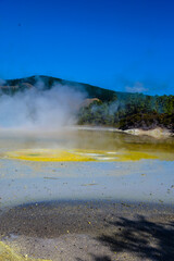 
Waiotapu, also spelt Wai-O-Tapu is an active geothermal area at the southern end of the Okataina Volcanic Centre. It is 27 kilometres south of Rotorua. It's in the north of the New Zealand. 