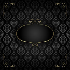 Ornamental luxury background with frame for text. Greeting card or invitation in gold and black colors