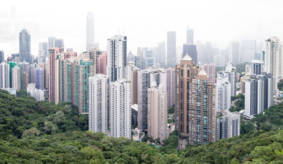 Fototapeta premium Hong Kong city panorama at foggy day
