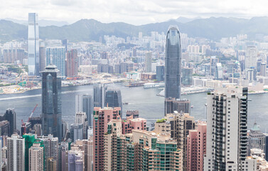 Obraz premium Hong Kong city central district, aerial view