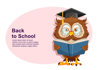 Cute wise owl. Funny owl, back to school concept