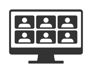 Video Conference Online Meetings Teleconference on PC Icon Virtual Chat Symbol Sign. Suitable for Online School Class, Work from Home WFH, Web Seminar or Webinars & Student Group Infographic
