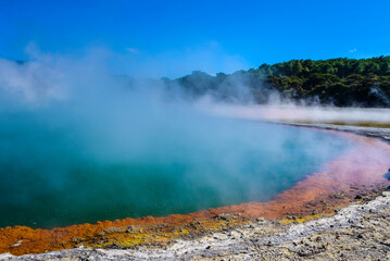 
Waiotapu, also spelt Wai-O-Tapu is an active geothermal area at the southern end of the Okataina Volcanic Centre. It is 27 kilometres south of Rotorua. It's in the north of the New Zealand. 