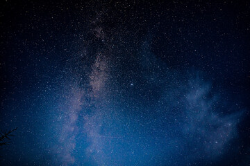Overhead milky way with stars in clear summer night. Country side.